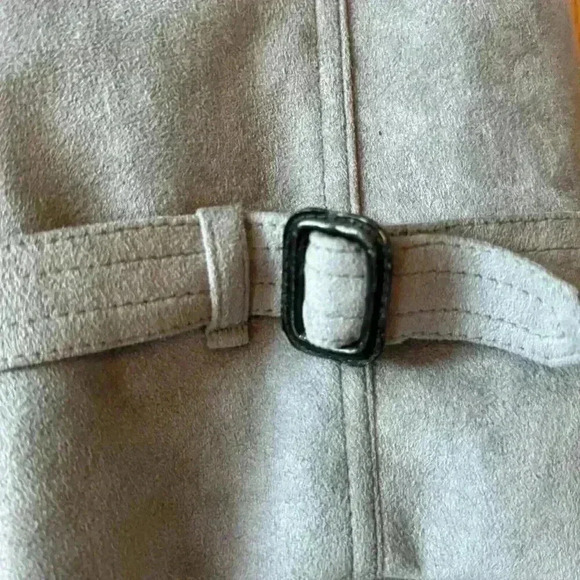 Jeffrey Bank for Lakeland Alcantara Grey Suede  Trench Coat 46L Vintage‎ 1990 - Picture 9 of 14